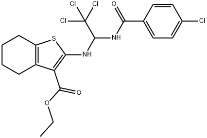 ethyl 2-({2,2,2-trichloro-1-[(4-chlorobenzoyl)amino]ethyl}amino)-4,5,6,7-tetrahydro-1-benzothiophene-3-carboxylate Structure