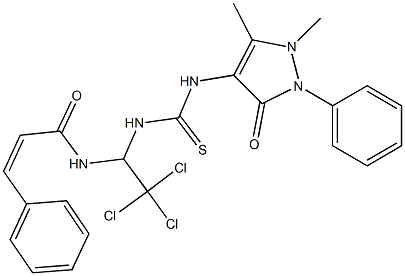 3-phenyl-N-[2,2,2-trichloro-1-({[(1,5-dimethyl-3-oxo-2-phenyl-2,3-dihydro-1H-pyrazol-4-yl)amino]carbothioyl}amino)ethyl]acrylamide 구조식 이미지