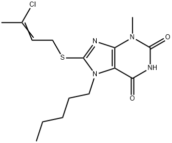 8-[(3-chloro-2-butenyl)sulfanyl]-3-methyl-7-pentyl-3,7-dihydro-1H-purine-2,6-dione Structure