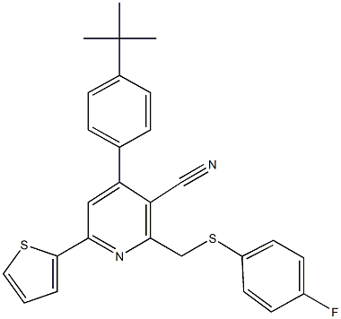 4-[4-(tert-butyl)phenyl]-2-{[(4-fluorophenyl)sulfanyl]methyl}-6-(2-thienyl)nicotinonitrile Structure
