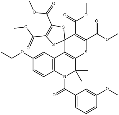 tetramethyl 9-ethoxy-6-(3-methoxybenzoyl)-5,5-dimethyl-5,6-dihydrospiro(1H-thiopyrano[2,3-c]quinoline-1,2'-[1,3]-dithiole)-2,3,4',5'-tetracarboxylate Structure