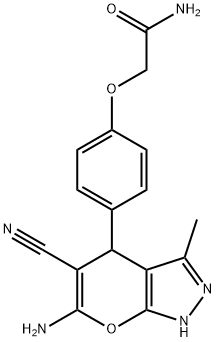 2-[4-(6-amino-5-cyano-3-methyl-2,4-dihydropyrano[2,3-c]pyrazol-4-yl)phenoxy]acetamide 구조식 이미지