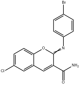 2-[(4-bromophenyl)imino]-6-chloro-2H-chromene-3-carboxamide 구조식 이미지