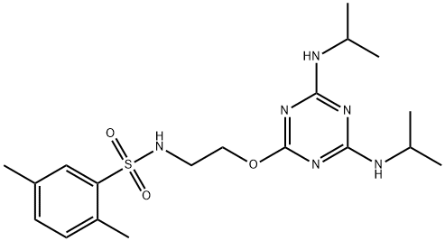 N-(2-{[4,6-bis(isopropylamino)-1,3,5-triazin-2-yl]oxy}ethyl)-2,5-dimethylbenzenesulfonamide 구조식 이미지