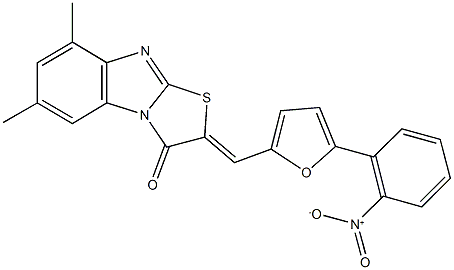 2-[(5-{2-nitrophenyl}-2-furyl)methylene]-6,8-dimethyl[1,3]thiazolo[3,2-a]benzimidazol-3(2H)-one 구조식 이미지