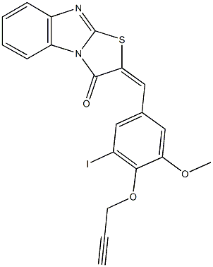 2-[3-iodo-5-methoxy-4-(2-propynyloxy)benzylidene][1,3]thiazolo[3,2-a]benzimidazol-3(2H)-one 구조식 이미지
