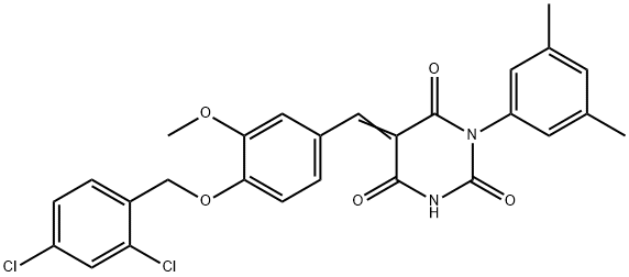 5-{4-[(2,4-dichlorobenzyl)oxy]-3-methoxybenzylidene}-1-(3,5-dimethylphenyl)-2,4,6(1H,3H,5H)-pyrimidinetrione 구조식 이미지