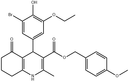 4-methoxybenzyl 4-(3-bromo-5-ethoxy-4-hydroxyphenyl)-2-methyl-5-oxo-1,4,5,6,7,8-hexahydro-3-quinolinecarboxylate Structure