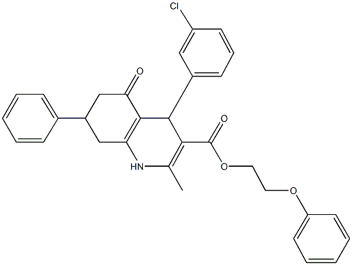 2-phenoxyethyl 4-(3-chlorophenyl)-2-methyl-5-oxo-7-phenyl-1,4,5,6,7,8-hexahydro-3-quinolinecarboxylate 구조식 이미지