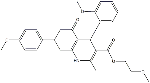 2-methoxyethyl 4-(2-methoxyphenyl)-7-(4-methoxyphenyl)-2-methyl-5-oxo-1,4,5,6,7,8-hexahydro-3-quinolinecarboxylate 구조식 이미지