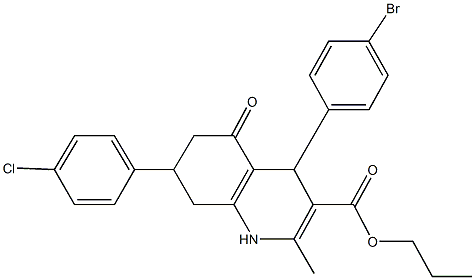 propyl 4-(4-bromophenyl)-7-(4-chlorophenyl)-2-methyl-5-oxo-1,4,5,6,7,8-hexahydro-3-quinolinecarboxylate Structure