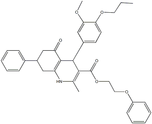 2-phenoxyethyl 4-(3-methoxy-4-propoxyphenyl)-2-methyl-5-oxo-7-phenyl-1,4,5,6,7,8-hexahydro-3-quinolinecarboxylate 구조식 이미지