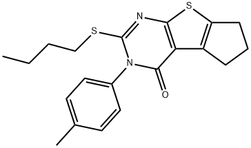 2-(butylsulfanyl)-3-(4-methylphenyl)-3,5,6,7-tetrahydro-4H-cyclopenta[4,5]thieno[2,3-d]pyrimidin-4-one 구조식 이미지