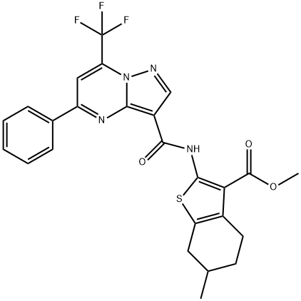 methyl 6-methyl-2-({[5-phenyl-7-(trifluoromethyl)pyrazolo[1,5-a]pyrimidin-3-yl]carbonyl}amino)-4,5,6,7-tetrahydro-1-benzothiophene-3-carboxylate 구조식 이미지