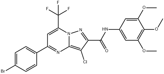 5-(4-bromophenyl)-3-chloro-7-(trifluoromethyl)-N-(3,4,5-trimethoxyphenyl)pyrazolo[1,5-a]pyrimidine-2-carboxamide 구조식 이미지