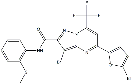 3-bromo-5-(5-bromo-2-furyl)-N-[2-(methylsulfanyl)phenyl]-7-(trifluoromethyl)pyrazolo[1,5-a]pyrimidine-2-carboxamide 구조식 이미지