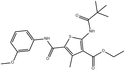 ethyl 2-[(2,2-dimethylpropanoyl)amino]-5-[(3-methoxyanilino)carbonyl]-4-methyl-3-thiophenecarboxylate Structure