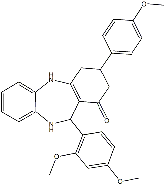 11-(2,4-dimethoxyphenyl)-3-(4-methoxyphenyl)-2,3,4,5,10,11-hexahydro-1H-dibenzo[b,e][1,4]diazepin-1-one 구조식 이미지