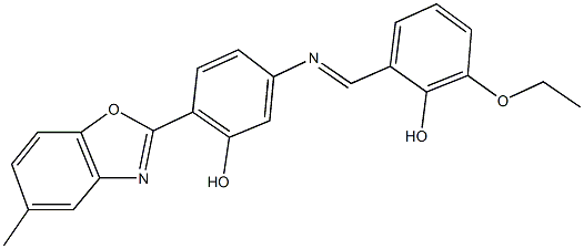 5-[(3-ethoxy-2-hydroxybenzylidene)amino]-2-(5-methyl-1,3-benzoxazol-2-yl)phenol 구조식 이미지