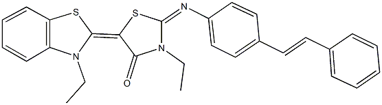 3-ethyl-5-(3-ethyl-1,3-benzothiazol-2(3H)-ylidene)-2-{[4-(2-phenylvinyl)phenyl]imino}-1,3-thiazolidin-4-one 구조식 이미지