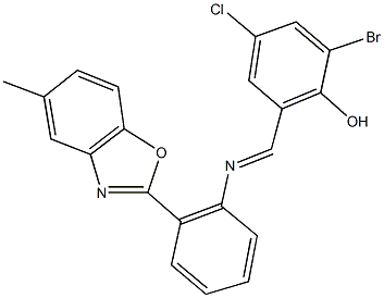 2-bromo-4-chloro-6-({[2-(5-methyl-1,3-benzoxazol-2-yl)phenyl]imino}methyl)phenol 구조식 이미지
