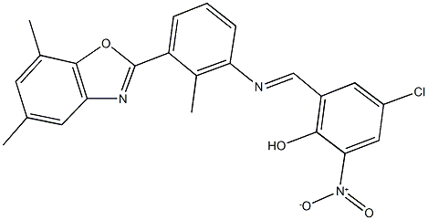 4-chloro-2-({[3-(5,7-dimethyl-1,3-benzoxazol-2-yl)-2-methylphenyl]imino}methyl)-6-nitrophenol Structure