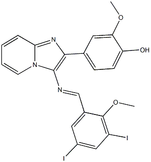 4-{3-[(3,5-diiodo-2-methoxybenzylidene)amino]imidazo[1,2-a]pyridin-2-yl}-2-methoxyphenol 구조식 이미지