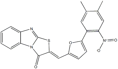 2-[(5-{2-nitro-4,5-dimethylphenyl}-2-furyl)methylene][1,3]thiazolo[3,2-a]benzimidazol-3(2H)-one 구조식 이미지