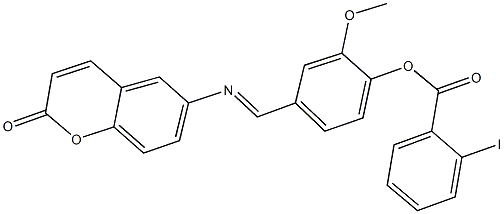 2-methoxy-4-{[(2-oxo-2H-chromen-6-yl)imino]methyl}phenyl 2-iodobenzoate 구조식 이미지