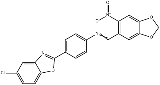 5-chloro-2-{4-[({6-nitro-1,3-benzodioxol-5-yl}methylene)amino]phenyl}-1,3-benzoxazole Structure