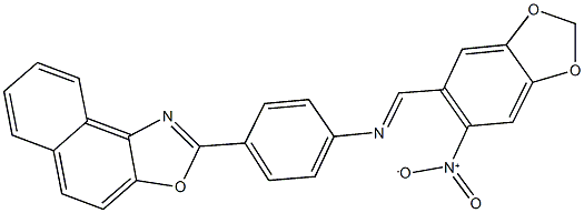 2-{4-[({6-nitro-1,3-benzodioxol-5-yl}methylene)amino]phenyl}naphtho[1,2-d][1,3]oxazole Structure