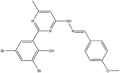 4-methoxybenzaldehyde [2-(3,5-dibromo-2-hydroxyphenyl)-6-methyl-4-pyrimidinyl]hydrazone Structure