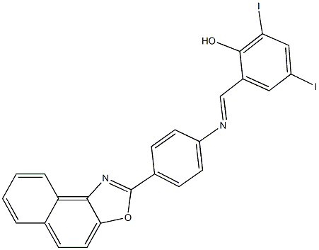 2,4-diiodo-6-{[(4-naphtho[1,2-d][1,3]oxazol-2-ylphenyl)imino]methyl}phenol 구조식 이미지