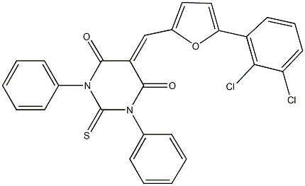 5-{[5-(2,3-dichlorophenyl)-2-furyl]methylene}-1,3-diphenyl-2-thioxodihydro-4,6(1H,5H)-pyrimidinedione Structure