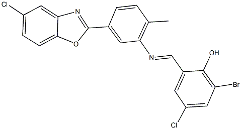 2-bromo-4-chloro-6-({[5-(5-chloro-1,3-benzoxazol-2-yl)-2-methylphenyl]imino}methyl)phenol 구조식 이미지