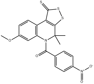 5-{4-nitrobenzoyl}-7-methoxy-4,4-dimethyl-4,5-dihydro-1H-[1,2]dithiolo[3,4-c]quinoline-1-thione Structure