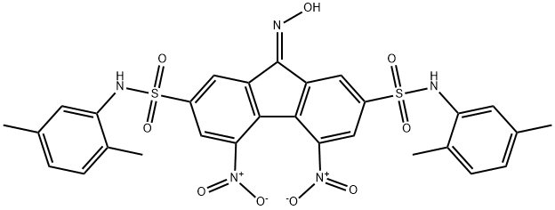 N~2~,N~7~-bis(2,5-dimethylphenyl)-9-(hydroxyimino)-4,5-bisnitro-9H-fluorene-2,7-disulfonamide 구조식 이미지