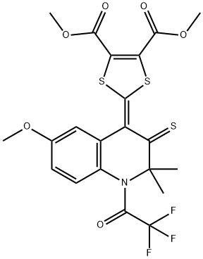 dimethyl 2-(6-methoxy-2,2-dimethyl-3-thioxo-1-(trifluoroacetyl)-2,3-dihydroquinolin-4(1H)-ylidene)-1,3-dithiole-4,5-dicarboxylate 구조식 이미지