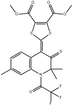 dimethyl 2-(2,2,7-trimethyl-3-thioxo-1-(trifluoroacetyl)-2,3-dihydroquinolin-4(1H)-ylidene)-1,3-dithiole-4,5-dicarboxylate Structure