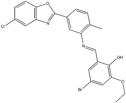 4-bromo-2-({[5-(5-chloro-1,3-benzoxazol-2-yl)-2-methylphenyl]imino}methyl)-6-ethoxyphenol Structure