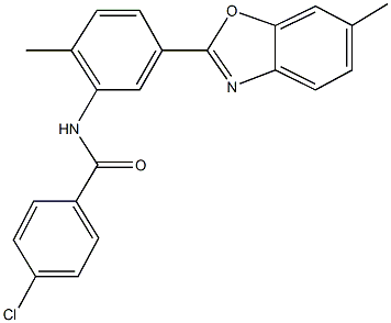 4-chloro-N-[2-methyl-5-(6-methyl-1,3-benzoxazol-2-yl)phenyl]benzamide Structure