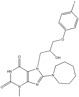 8-(1-azepanyl)-7-[2-hydroxy-3-(4-iodophenoxy)propyl]-3-methyl-3,7-dihydro-1H-purine-2,6-dione Structure