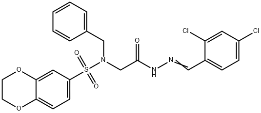 N-benzyl-N-{2-[2-(2,4-dichlorobenzylidene)hydrazino]-2-oxoethyl}-2,3-dihydro-1,4-benzodioxine-6-sulfonamide 구조식 이미지