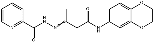 N-(2,3-dihydro-1,4-benzodioxin-6-yl)-3-[(2-pyridinylcarbonyl)hydrazono]butanamide 구조식 이미지