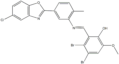 3,4-dibromo-2-({[5-(5-chloro-1,3-benzoxazol-2-yl)-2-methylphenyl]imino}methyl)-6-methoxyphenol Structure