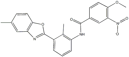 3-nitro-4-methoxy-N-[2-methyl-3-(5-methyl-1,3-benzoxazol-2-yl)phenyl]benzamide 구조식 이미지