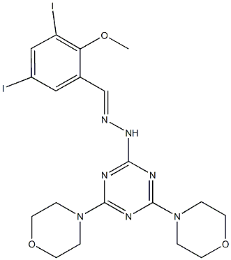 3,5-diiodo-2-methoxybenzaldehyde [4,6-di(4-morpholinyl)-1,3,5-triazin-2-yl]hydrazone Structure