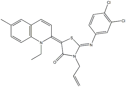 3-allyl-2-[(3,4-dichlorophenyl)imino]-5-(1-ethyl-6-methyl-2(1H)-quinolinylidene)-1,3-thiazolidin-4-one 구조식 이미지