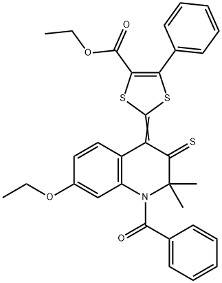 ethyl 2-(1-benzoyl-7-ethoxy-2,2-dimethyl-3-thioxo-2,3-dihydro-4(1H)-quinolinylidene)-5-phenyl-1,3-dithiole-4-carboxylate Structure