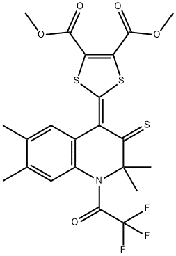 dimethyl 2-(2,2,6,7-tetramethyl-3-thioxo-1-(trifluoroacetyl)-2,3-dihydroquinolin-4(1H)-ylidene)-1,3-dithiole-4,5-dicarboxylate Structure
